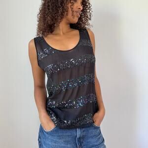 Vintage Armani Black Silk Sequin Tank Top (M)
